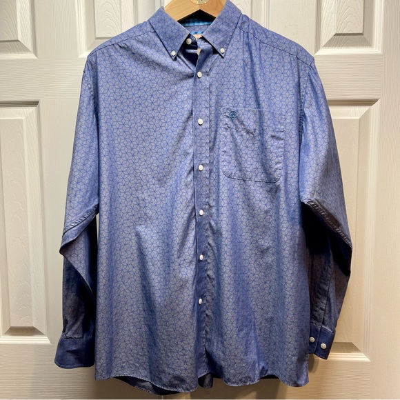 Ariat Men’s Long Sleeve Button Down Shirt Geometric Blue Tones Adj. Cuffs Sz.XL - Picture 1 of 9